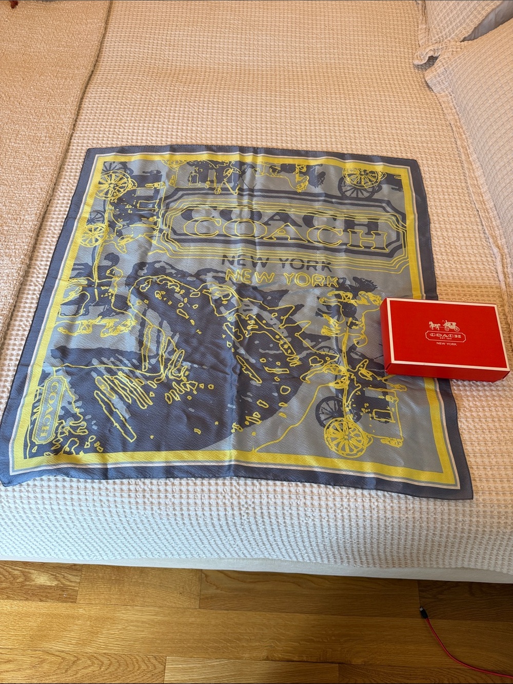 Coach Blue and Yellow Graphic Logo Silk Scarf